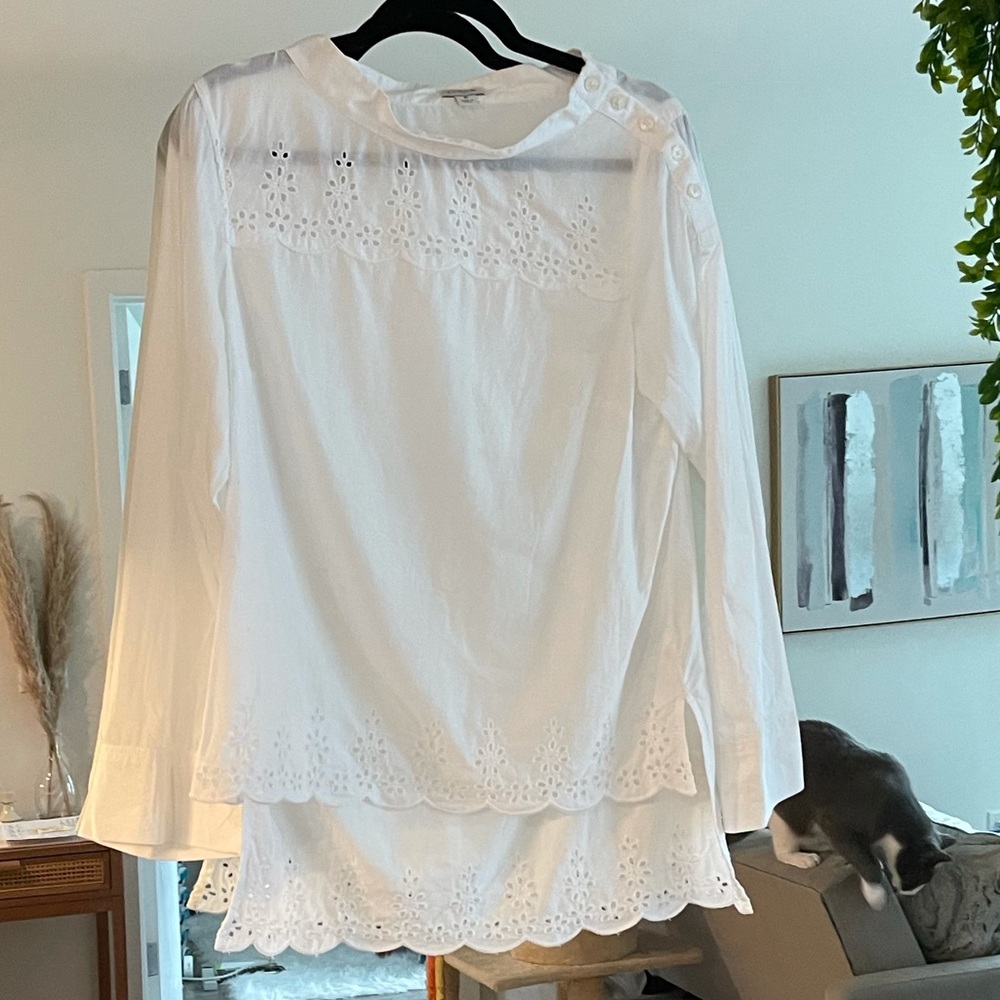 J Crew White Eyelet Cotton Blouse